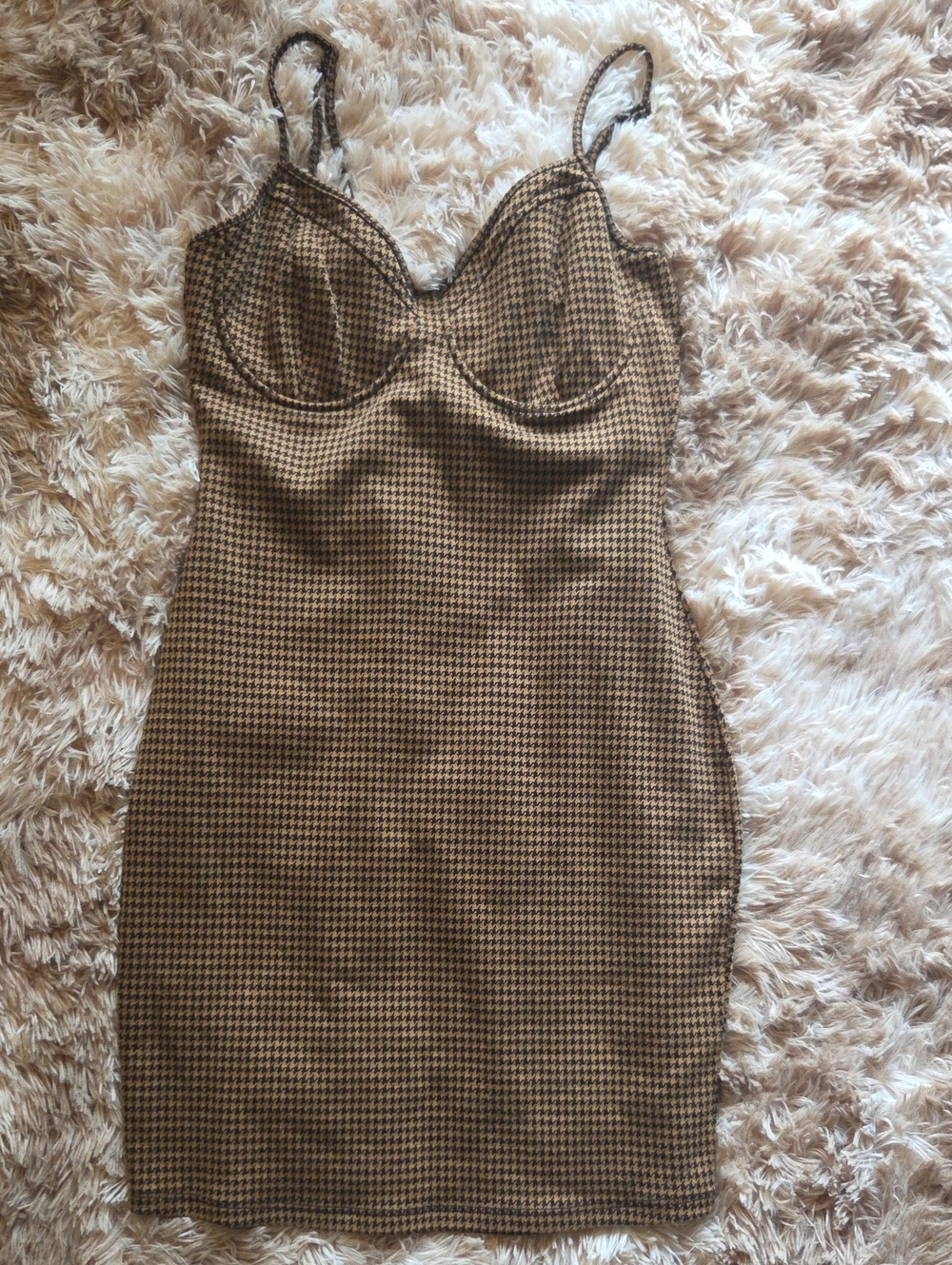 Bear Dance Brown and Black Houndstooth Slip Dress